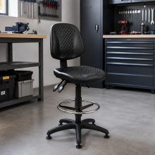 Průmyslová židle s kruhovou opěrkou a na kluzácích, WORKSEAT MB COMFORT HIGH F, ilustrační foto