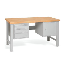 MODULBENCH GE 1500 D3C1 | Pracovní stůl se 3 závěsnými zásuvkami a skříňkou, s pevnými nohama, 1500 mm