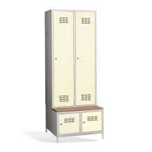 2+2-dveřová šatní skříň s přepážkou, zabudovanou lavicí a skříněmi na obuv, COMFORT H 2 BW