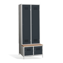 2+2-dveřová šatní skříň s přepážkou, zabudovanou lavicí a skříněmi na obuv, COMFORT H 2 BW