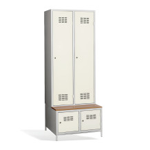 2+2-dveřová šatní skříň s přepážkou, zabudovanou lavicí a skříněmi na obuv, COMFORT H 2 BW