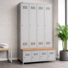 4+4-dveřová šatní skříň se zabudovanou lavicí a skříněmi na obuv, COMFORT H 4 