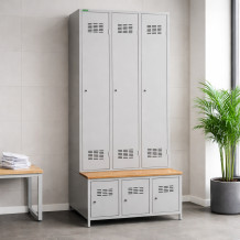3+3-dveřová šatní skříň se zabudovanou lavicí a skříněmi na obuv, COMFORT H 3