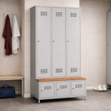 3+3-dveřová šatní skříň s přepážkou, zabudovanou lavicí a skříněmi na obuv, COMFORT H 3 BW 
