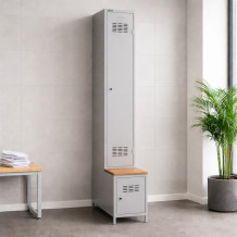 1+1-dveřová šatní skříň s dlouhými dveřmi, zabudovanou lavicí a skříní na obuv, COMFORT H 1 