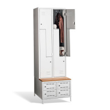 4+4-dveřová šatní skříň se Z-kovými dveřmi, zabudovanou lavicí a skříněmi na obuv, COMFORT H Z4 300