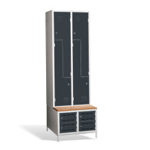 4+4-dveřová šatní skříň se Z-kovými dveřmi, zabudovanou lavicí a skříněmi na obuv, COMFORT H Z4 300