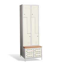 4+4-dveřová šatní skříň se Z-kovými dveřmi, zabudovanou lavicí a skříněmi na obuv, COMFORT H Z4 300