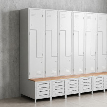 2+2-dveřová šatní skříň se Z-kovými dveřmi, zabudovanou lavicí a skříněmi na obuv, COMFORT H Z2 400, ilustrační foto