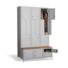 COMFORT H Z6 400 | 6+6-dveřová šatní skříň se Z-kovými dveřmi, zabudovanou lavicí a skříněmi na obuv