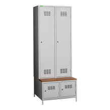 COMFORT H 2 BW | 2+2-dveřová šatní skříň s přepážkou, zabudovanou lavicí a skříněmi na obuv