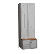 COMFORT H Z4 300 | 4+4-dveřová šatní skříň se Z-kovými dveřmi, zabudovanou lavicí a skříněmi na obuv