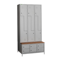 COMFORT H Z6 300 | 6+6-dveřová šatní skříň se Z-kovými dveřmi, zabudovanou lavicí a skříněmi na obuv