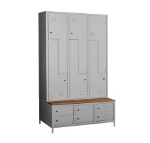 COMFORT H Z6 400 | 6+6-dveřová šatní skříň se Z-kovými dveřmi, zabudovanou lavicí a skříněmi na obuv