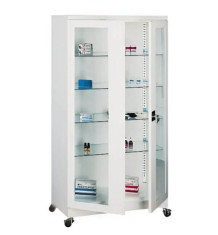 HOSPICAB CH LONG GSH 9003 | Nemocniční skříňka na léky se 4 skleněnými policemi a kolečky