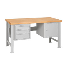 MODULBENCH GE 1500 D3C1 UD | Pracovní stůl se 3 závěsnými zásuvkami a skříňkou, s nastavitelnýma nohama, 1500 mm
