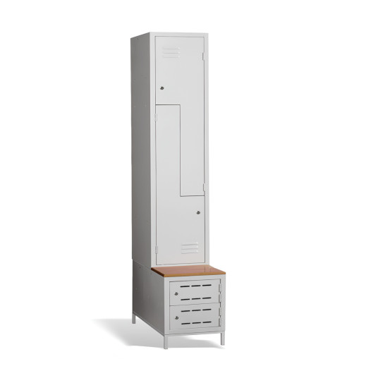 2+2-dveřová šatní skříň se Z-kovými dveřmi, zabudovanou lavicí a skříněmi na obuv, COMFORT H Z2 400 