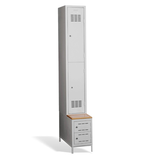 2+2-dveřová šatní skříň s krátkými dveřmi, zabudovanou lavicí a skříněmi na obuv, COMFORT H 1/2 