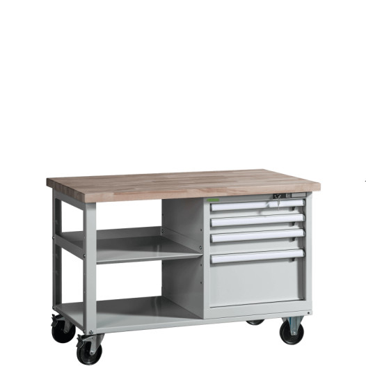 VWB PK 1200 SD4 ROLL | Pracovní stůl na kolečkách s poličkou a čtyřmi zásuvkami