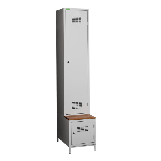 COMFORT H 1 BW | 1+1-dveřová šatní skříň s přepážkou, zabudovanou lavicí a skříní na obuv