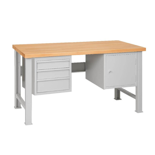 MODULBENCH GE 1500 D3C1 UD | Pracovní stůl se 3 závěsnými zásuvkami a skříňkou, s nastavitelnýma nohama, 1500 mm