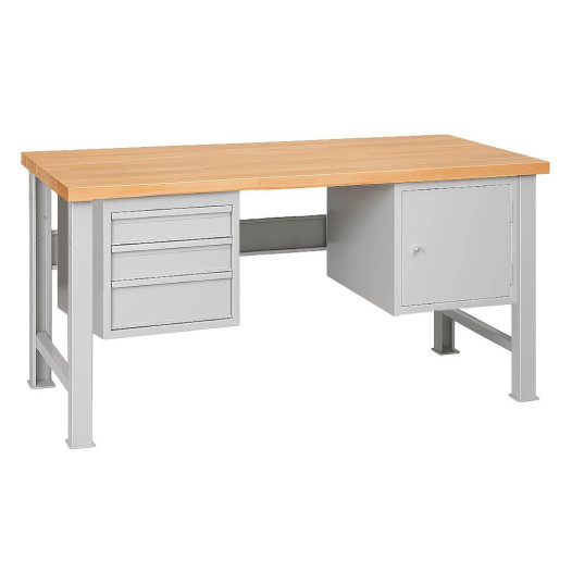 MODULBENCH GE 1700 D3C1 | Pracovní stůl se 3 závěsnými zásuvkami a skříňkou, s pevnými nohami, 1700 mm