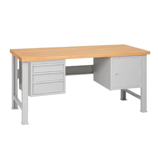 MODULBENCH GE 2000 D3C1 | Pracovní stůl se 3 závěsnými zásuvkami a skříňkou, s pevnými nohama, 2000 mm